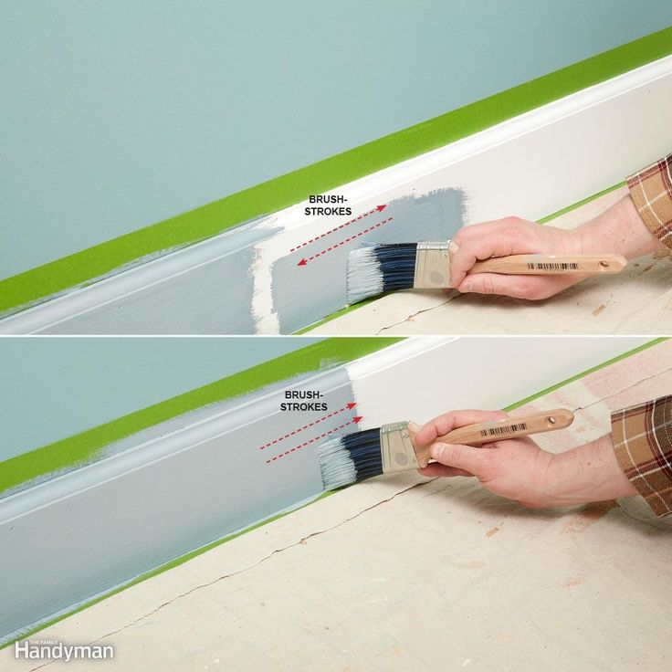 two pictures of someone painting the wall with paintbrushes and tape on it's sides