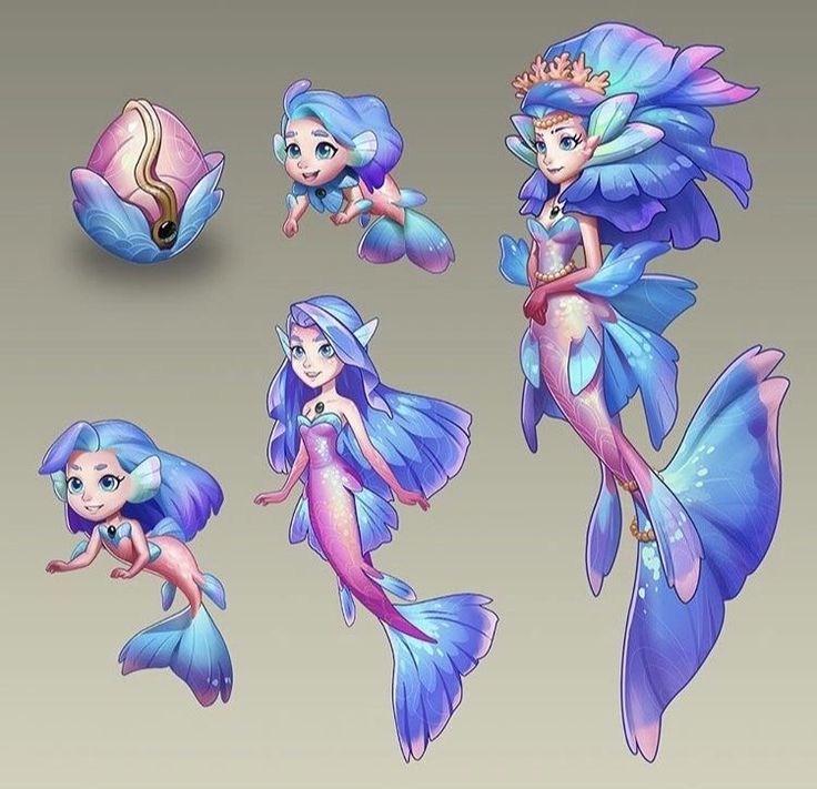 the little mermaids are in different poses