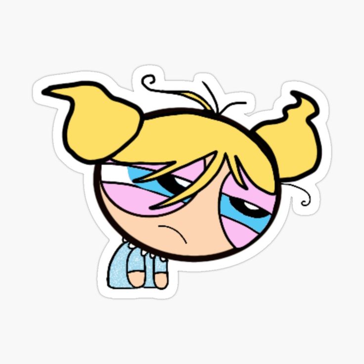 a cartoon girl with blue eyes and blonde hair wearing pink eyeliners sticker