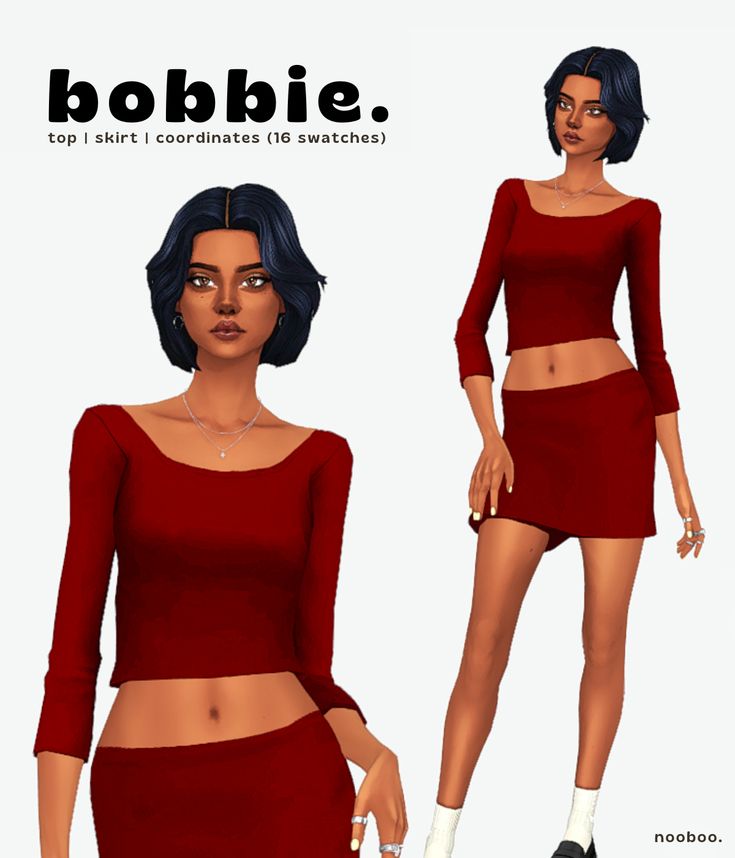 the sims 4 ts4 free download custom content cc bobbie set base game compatible 1 top, 1 skirt, 1 full body outfit 16 swatches patreon curseforge created by nooboo sims Body Outfit, Sims 4 Cc, The Sims 4, The Sims, Sims 4, Full Body