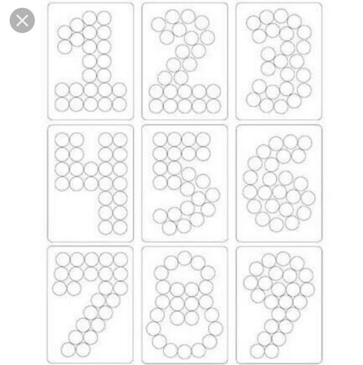 eight circles are arranged in the shape of numbers on white paper, each with different shapes