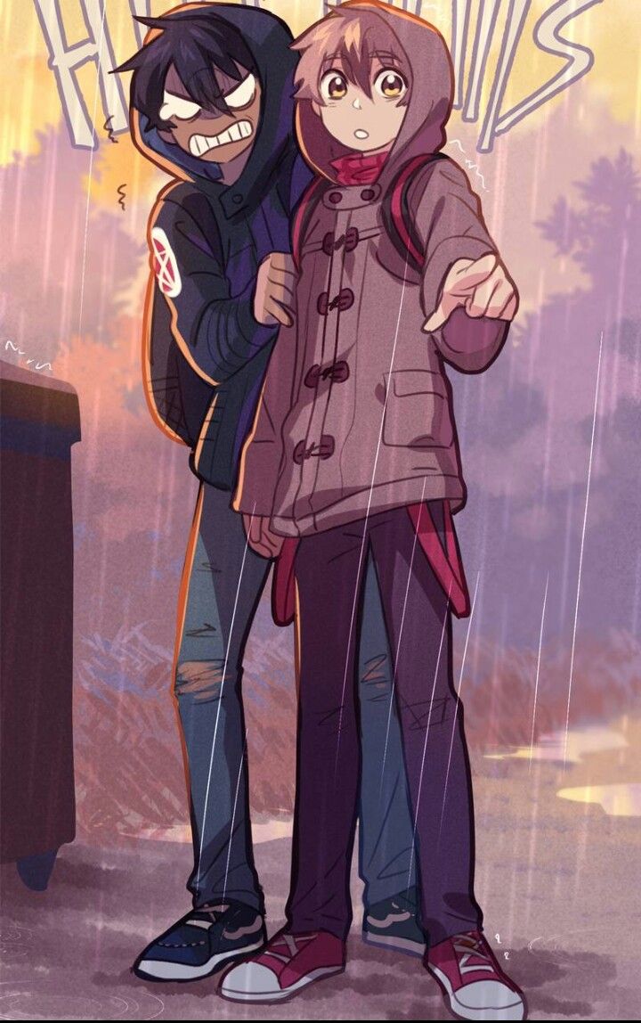 two people standing next to each other in the rain