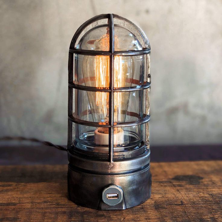 bedside touch lamp with usb Fantasy Survival, Exotic Bedrooms, Steel Patina, Bedside Lamps With Usb, Witch Kitchen, Steampunk Table Lamp, Steampunk Table, Cage Lamp, Industrial Table Lamp