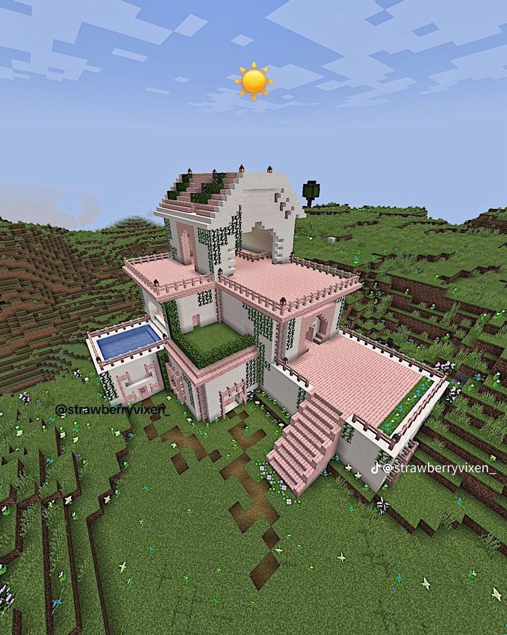 Multicraft Building Ideas, Girly Minecraft Houses, Cherry Blossom House, Case Minecraft, Minecraft Create, Blossom House, Rumah Minecraft Sederhana, Minecraft Mansion, Minecraft House Plans