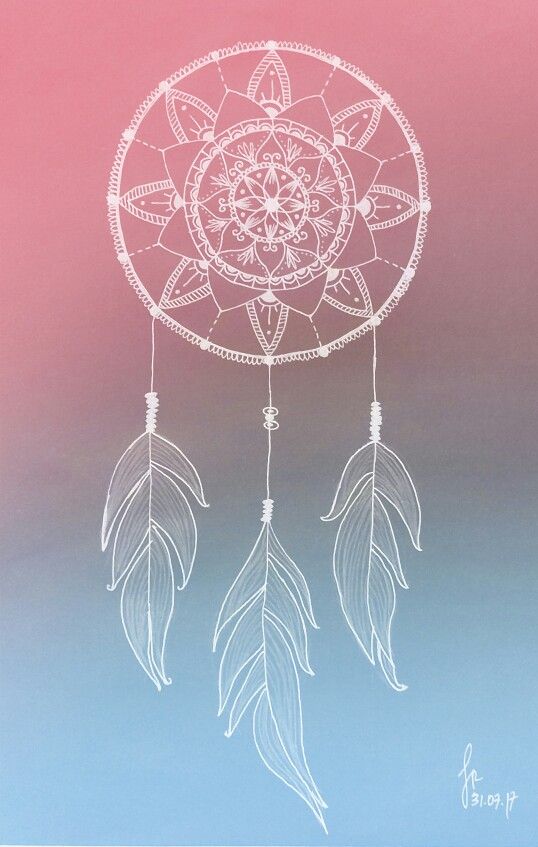 a drawing of a dream catcher on a pink and blue background