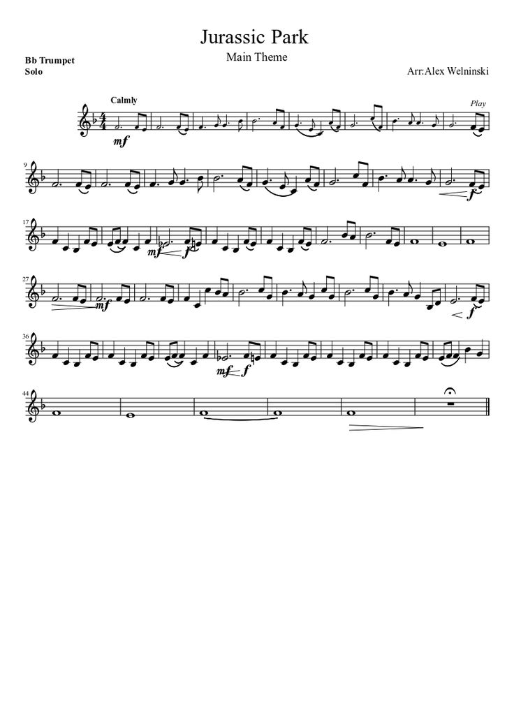 sheet music with the words jurasic park on it