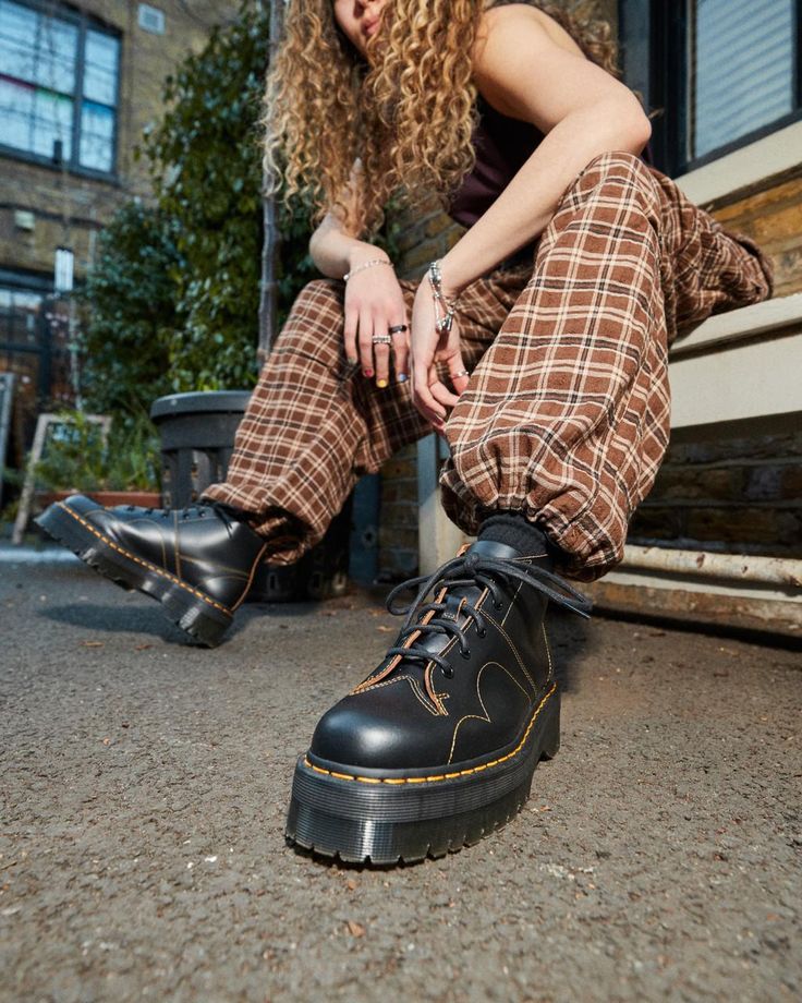 Church Platform Monkey Boots in Black | Dr. Martens Doc Martens Leona, Doc Outfits, Cool Older Sister, Nyc Fall Fashion, Doc Martens Aesthetic, Dr Martens Outfits, Outfit Images, Monkey Boots, Doc Martens Outfit