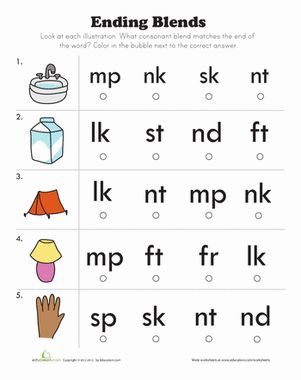 an english worksheet with the words ending blends on it, including letters and numbers