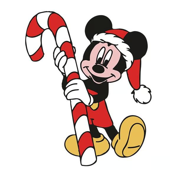 mickey mouse holding a candy cane in his hand