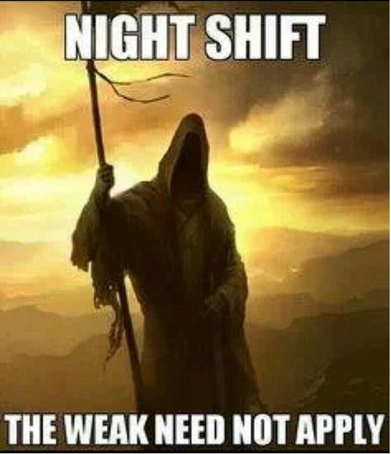 an image of a man holding a sceptacle with the words night shift on it