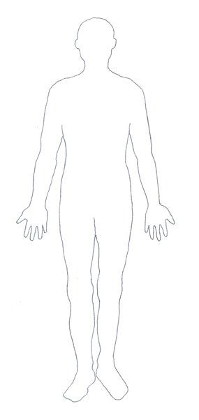 the outline of a man's body and hands