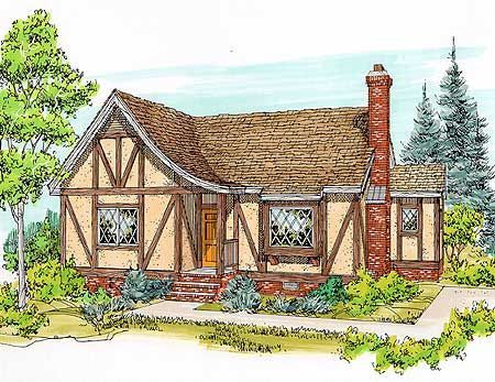 this is an artist's rendering of a tudor - style house in the woods