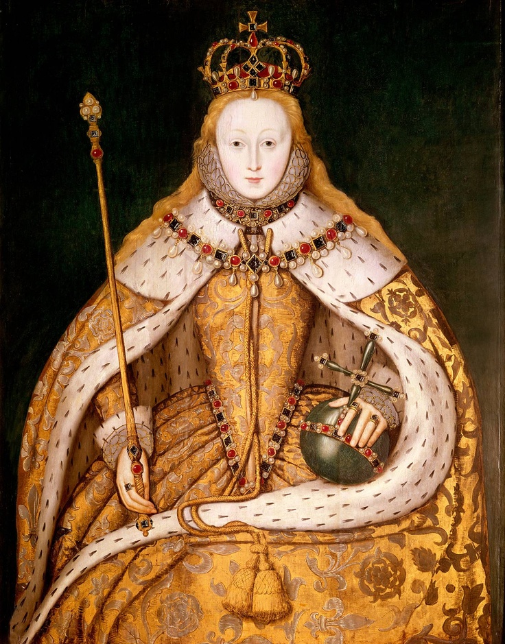 a painting of a woman in gold and white dress with a crown on her head