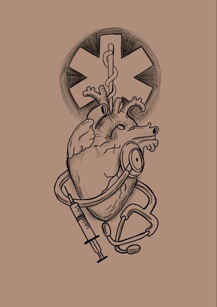 a drawing of a heart with a nurse's stethoscope