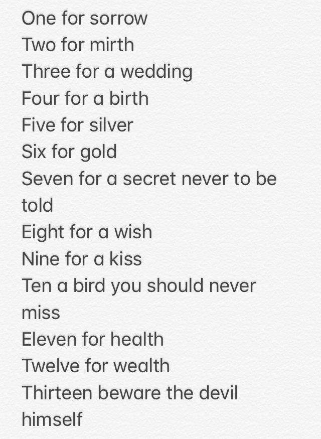 a poem written in black and white with the words'one for snow two for mirth three for a wedding five for a silver six for a gold eight for a