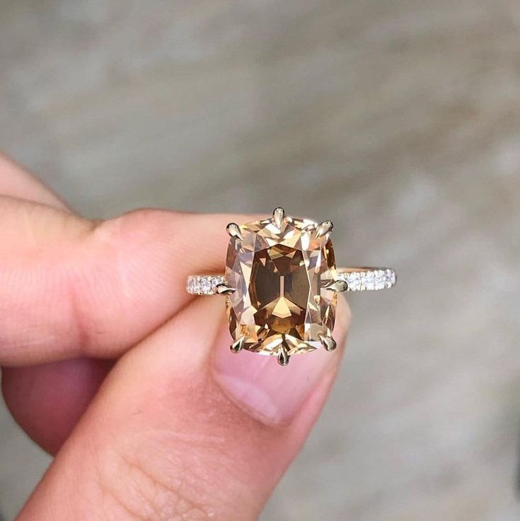 Cognac Sapphire Engagement Ring, Champagne Moissanite, Wedding Surprise, Champagne Diamond Rings, 14k Gold Wedding Ring, Vintage Style Engagement Rings, Wedding Ring For Women, Elongated Cushion, Cushion Ring