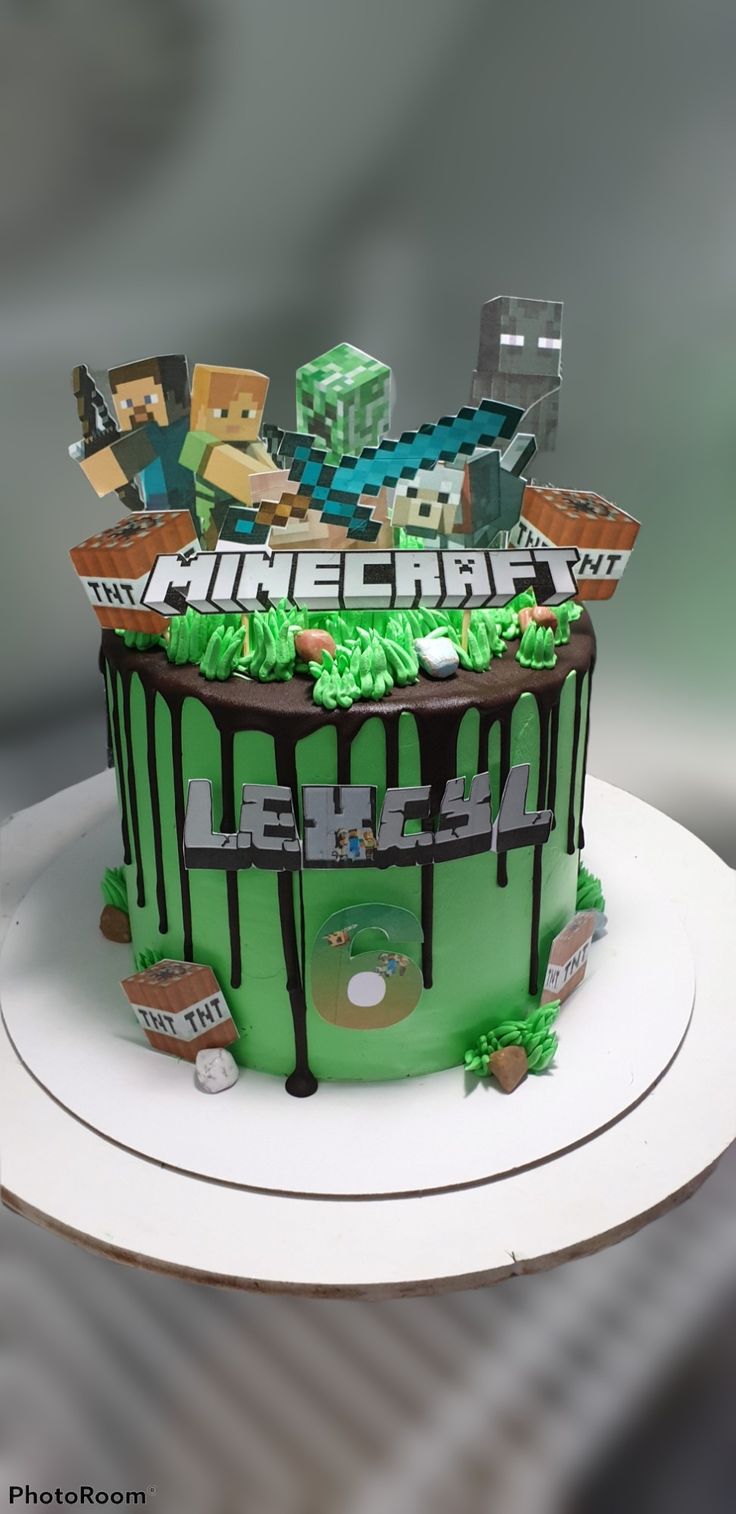 a birthday cake that looks like it is made to look like minecraft