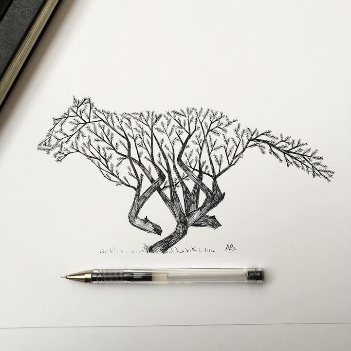 a pen and ink drawing of a tree