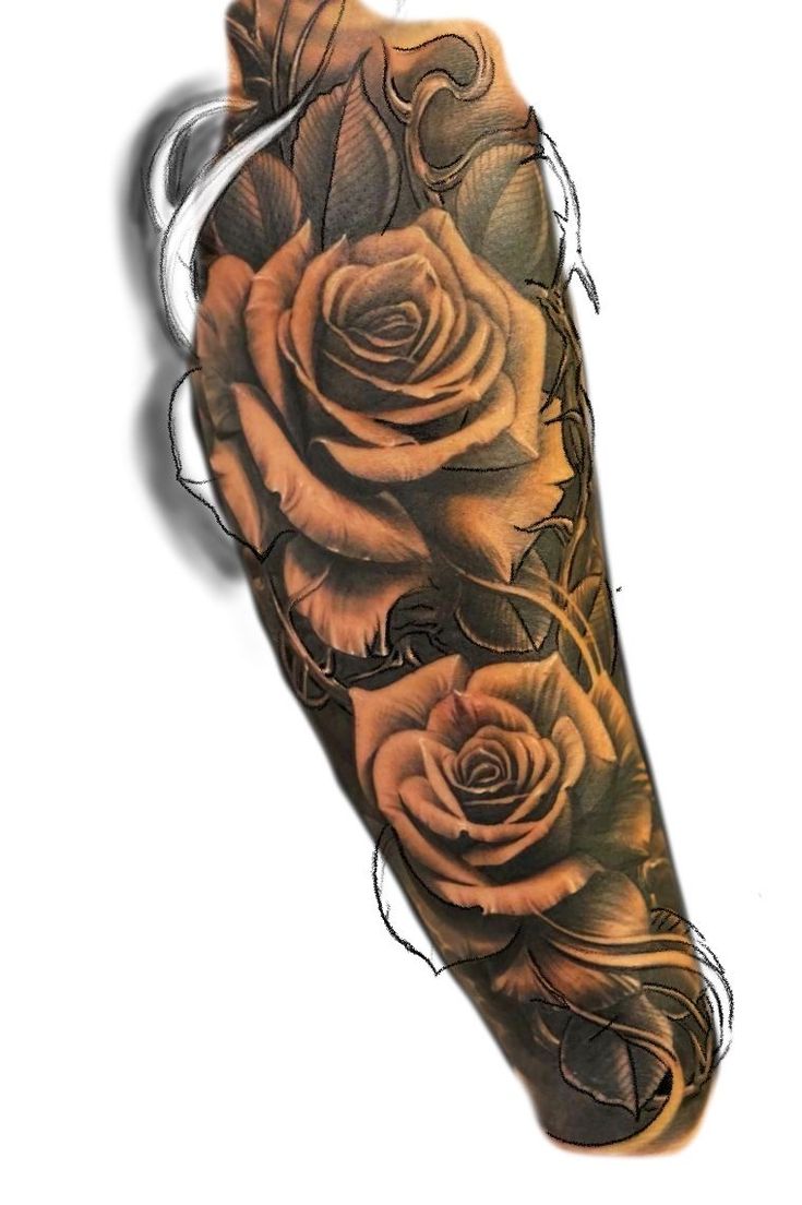 an arm tattoo with roses on it