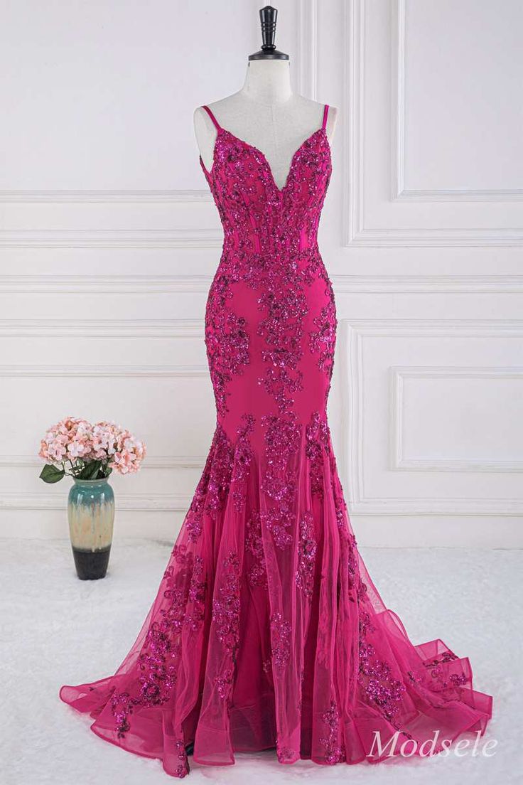 Experience an incredible evening in this gorgeous magenta long formal dress. The glamorous sequin appliques adorn the V-neck and back, and the spaghetti straps hold the bodice in place. Timeless trumpet-style skirt flows gracefully to the floor for an unforgettable night. Make every moment count in this breathtaking masterpiece!
Product Details


SKU: MD0753
Tulle Fabric
Floor Length
Size: US 0-16. Check our Size Chart to get your correct size. 
Recommend custom size for plus size.
Free custom size service is available. Email your exact measurements once order is placed. 
Fully lined & Built with bra
Processing time: 10-15 business days. 
If you want to speed up your dress processing time, please put in the link of rush order fee into your shopping cart to check out with the item you want. Magenta Prom Dress, Trumpet Prom Dress, Magenta Dress, Tulle Material, Satin Homecoming Dress, Mermaid Prom Dress, Corset Dress Prom, Sequin Appliques, Note Box