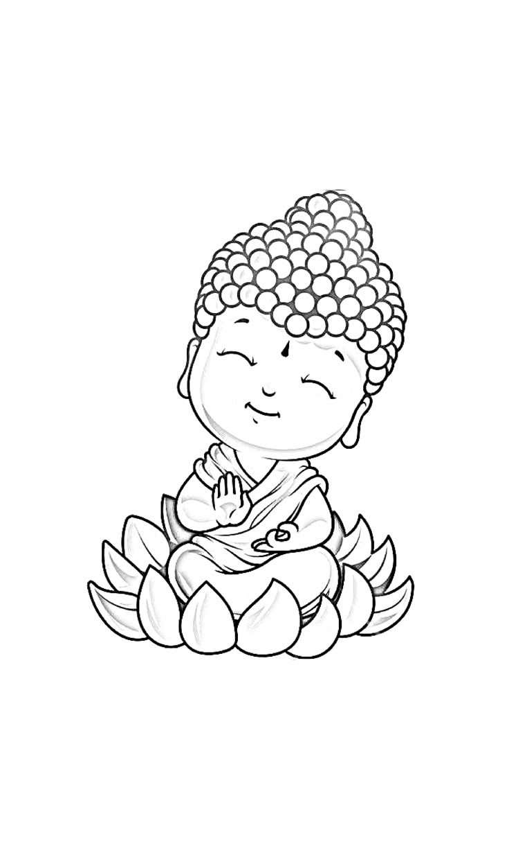 the little buddha sitting on top of a lotus flower in black and white coloring pages