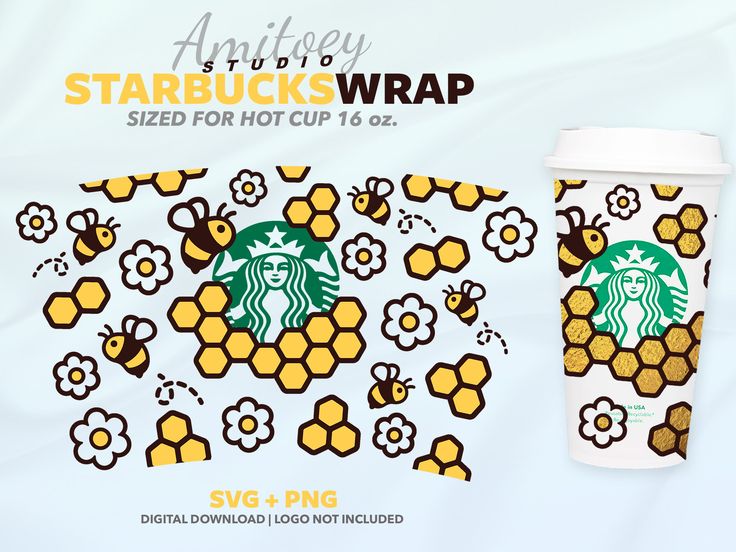 starbucks cup wrapper with bees and honeycombs on it for the starbucks logo