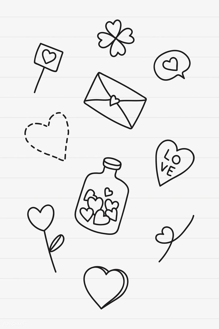 some drawings on lined paper with hearts and flowers