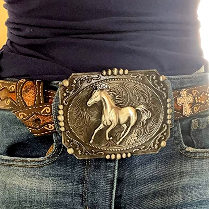 New Beautiful Silver Horse Western Belt Buckle. 4.52"X3.54". Belt Not Included. I Have Hundreds Of Western And Other Belt Buckles Listed. Cowboy Belt Buckle Aesthetic, Belt Buckles Men's, Cowboy Accessories, Gucci Gg Belt, Cowboy Belt Buckles, Horse Western, Gg Belt, Braided Leather Belt, Country Boy