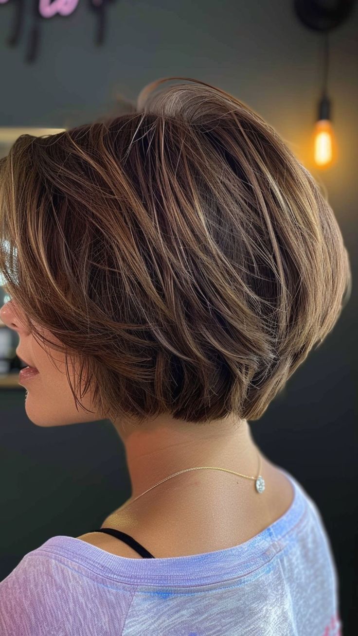 28 Feathered Haircuts That Take Flight Choppy Bob Hairstyles Dark Hair, Short And Layered Haircuts, Short Unstyled Haircuts, Cute Layered Short Hair, Short Feathered Bob Hairstyles, Short Tapered Bob, Cute Haircuts For Short Hair With Bangs, Womens Bob Haircut, Wedge Haircuts Stacked