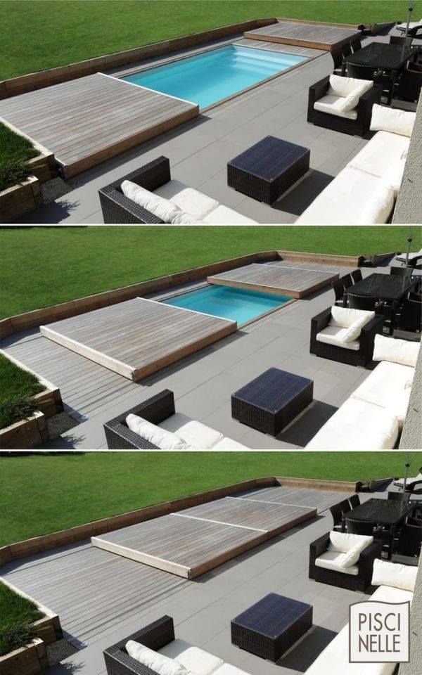 two pictures of the same outdoor furniture in different stages of being used to create a pool