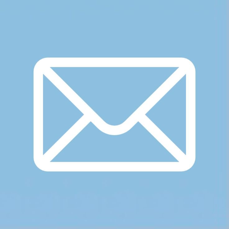 an email envelope is shown in white on a light blue background with the word mail below it