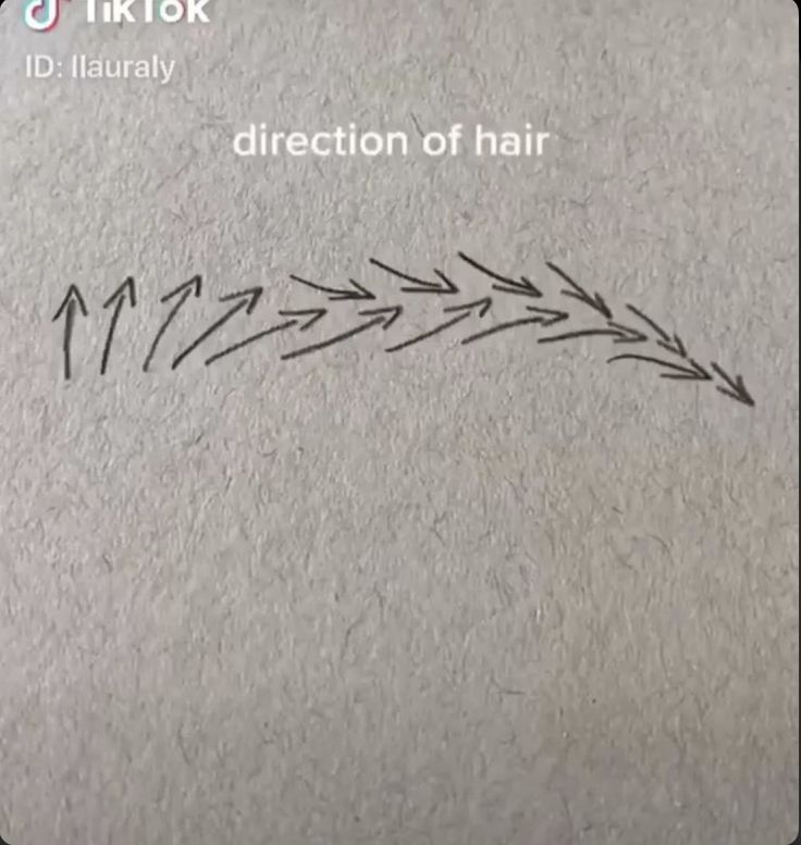 an image of the direction of hair drawn on a piece of paper with text above it