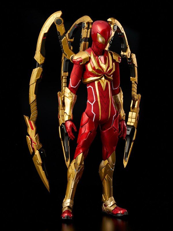 the action figure is posed in gold and red armor, with two hands on his hips