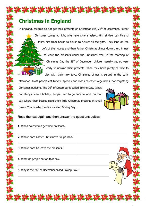 christmas in england worksheet with santa clause and presents on the tree for kids