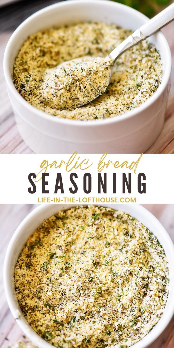 two white bowls filled with garlic bread and seasoning