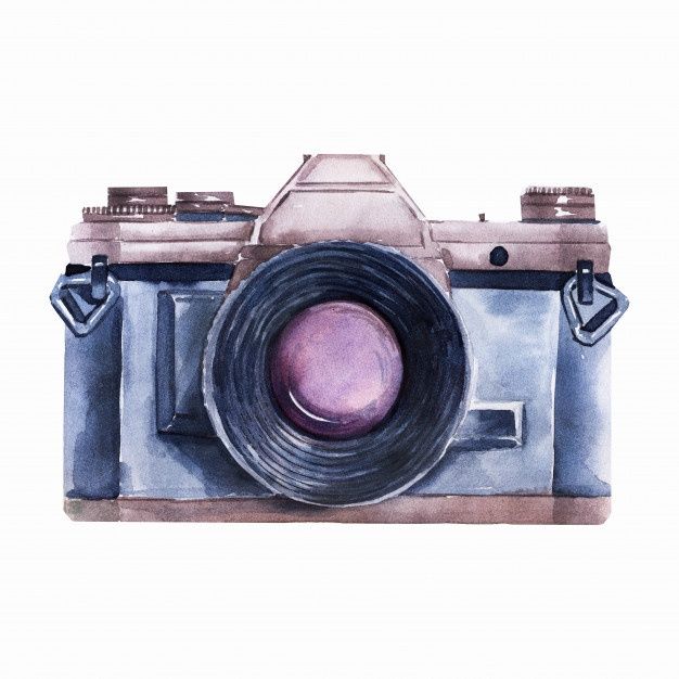 an old camera painted in watercolor