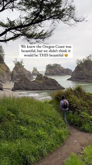 a man walking down a path next to the ocean with a quote on it that reads, we knew the oregon coast was beautiful, but we didn't