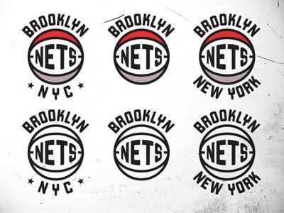 the brooklyn nets logo is shown in six different colors and sizes, including red, white, blue, and black