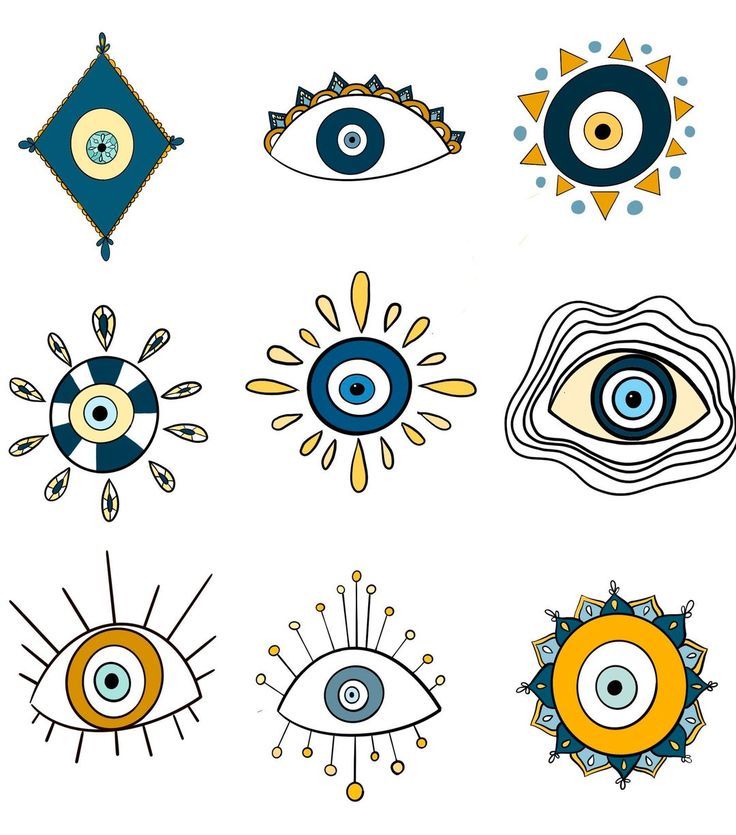 an assortment of eye designs on a white background