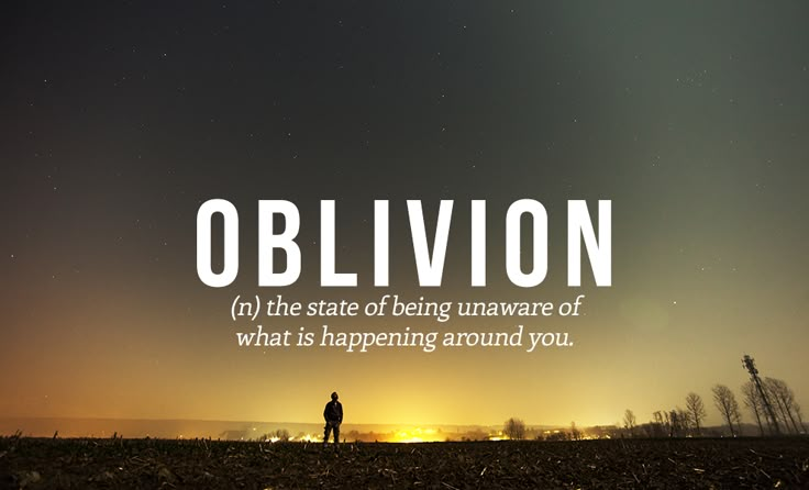 a person standing on top of a field under a sky with the words oblivision