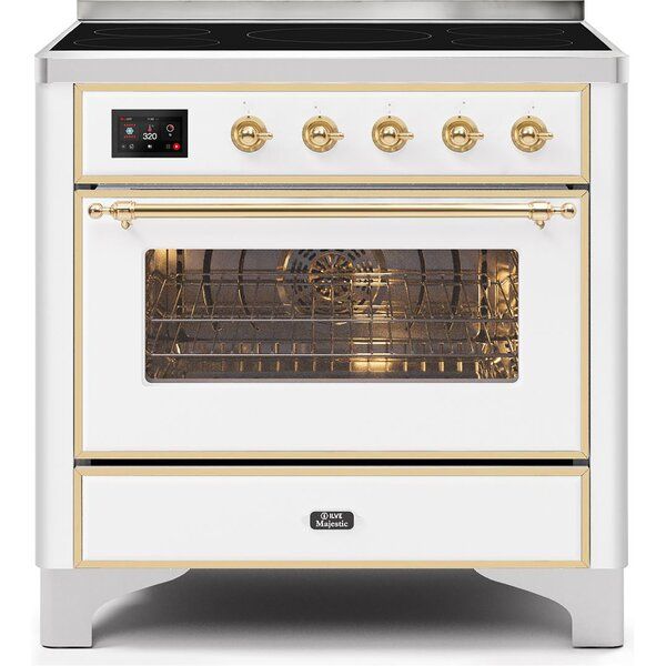 an oven with two burners on the front and one door open to show it's cooking area