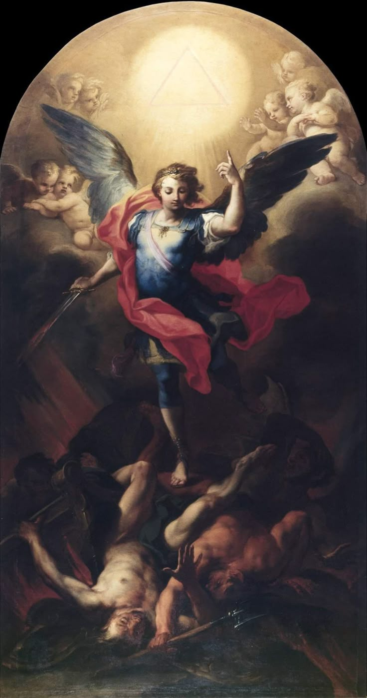 the painting depicts an angel surrounded by angels