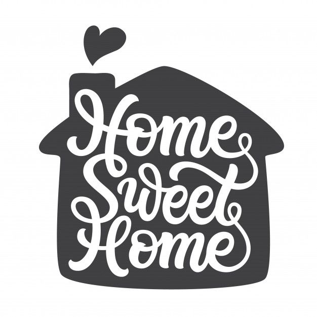 the words home sweet home are written in white on a black house with a heart