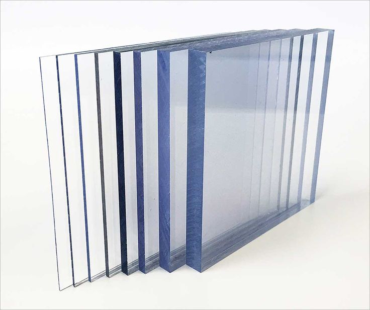 four clear glass panels stacked on top of each other with blue strips in the middle