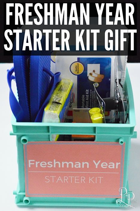 the freshman year starter kit is organized in a plastic container with text overlay