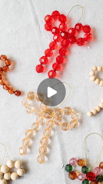 beaded ornaments are arranged on a table