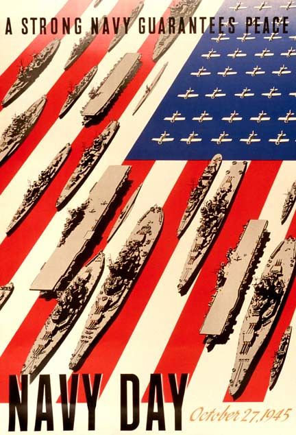 a poster with many ships on it and an american flag in the background that says navy day