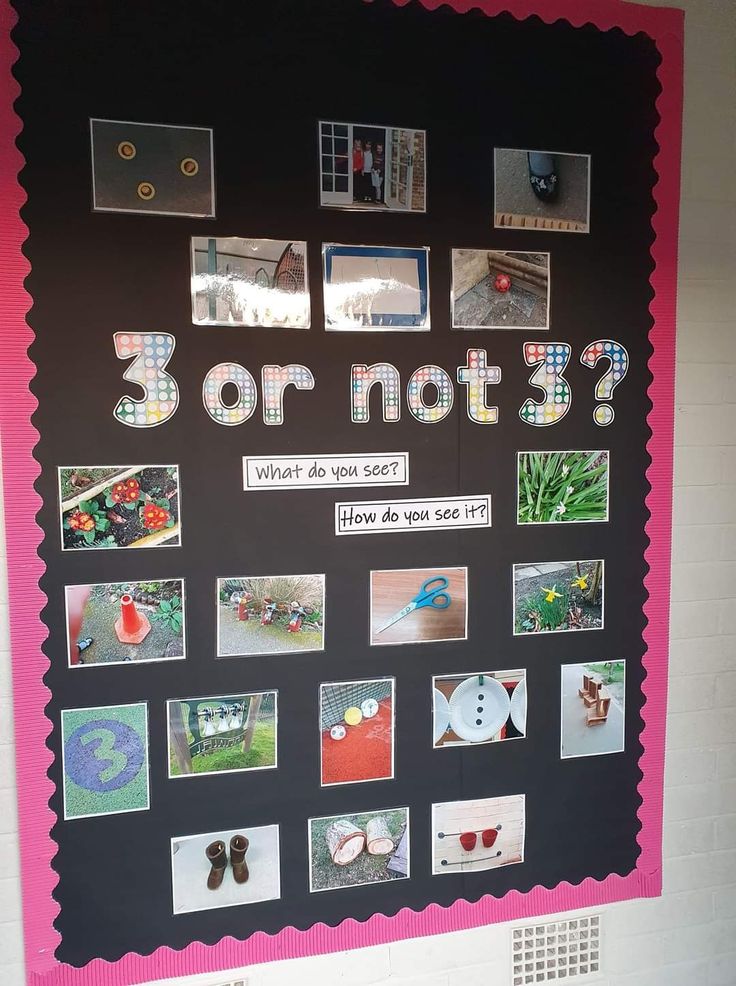 a bulletin board with pictures and words written on it that say 3 or not?