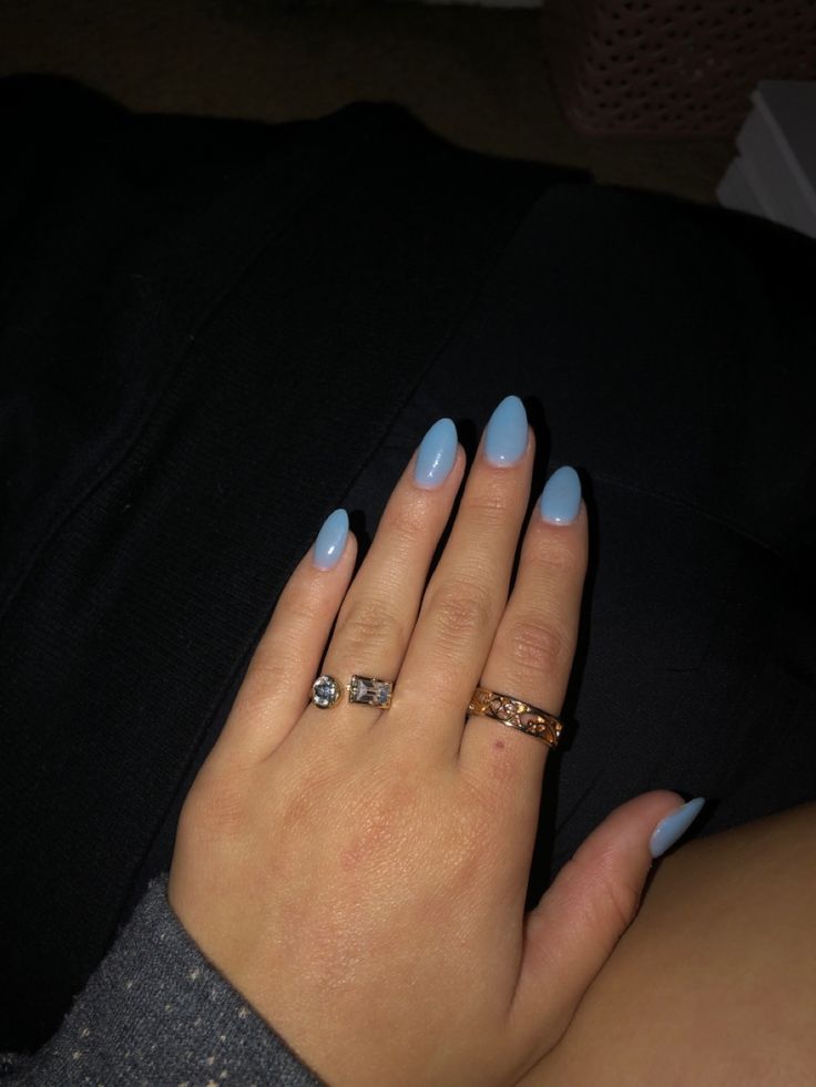 Cadet Blue Nails, Light Blue Nails Almond, Blue Grad Dress, Blue Nails Almond, Blue Grad Dresses, Grad Nails, Light Blue Nails, Cadet Blue, Light Blue Dress