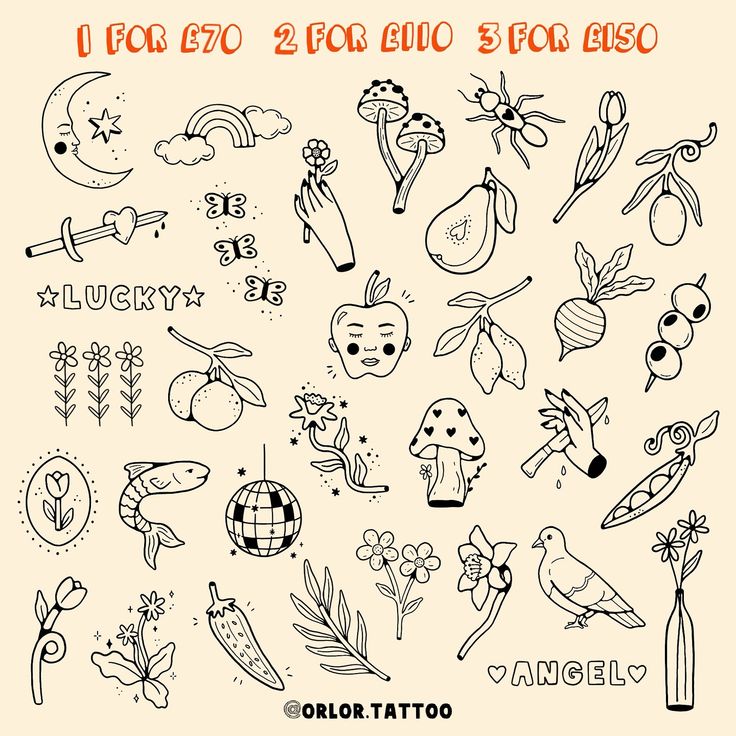 a bunch of doodles that are in the shape of tattoos